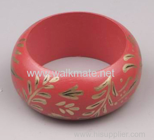 Red wooden bangle with gold patterns
