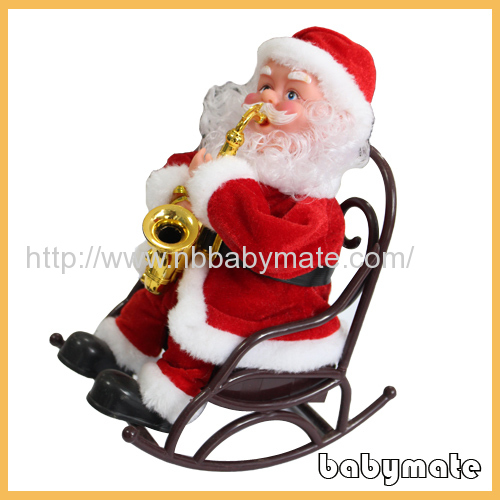 playing saxophone on chair Santa Claus