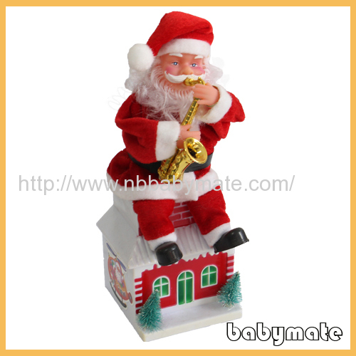 sitting on the roof play sax Santa Claus 