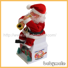sitting on the roof play sax Santa Claus