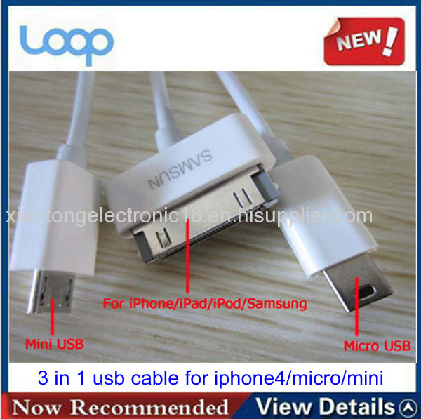 3 in 1 usb cable for iphone4 ipad mini,Micro USB for Samsung N7100,for iphone4/4s