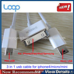 3 in 1 usb cable for iphone4 ipad mini,Micro USB for Samsung N7100,for iphone4/4s