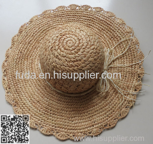 crochet hats knited by raw natural raffia