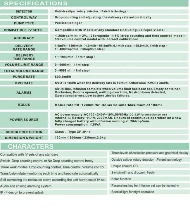 Medical Electronical LCD Peristaltic Volumetric IV Set Infusion Pump by CE/ISO approved