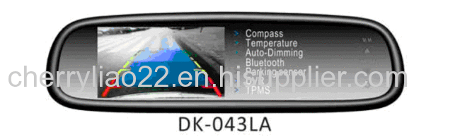 4.3 inch rear view mirror with reverse display with auto-dimming/bluetooth/compass