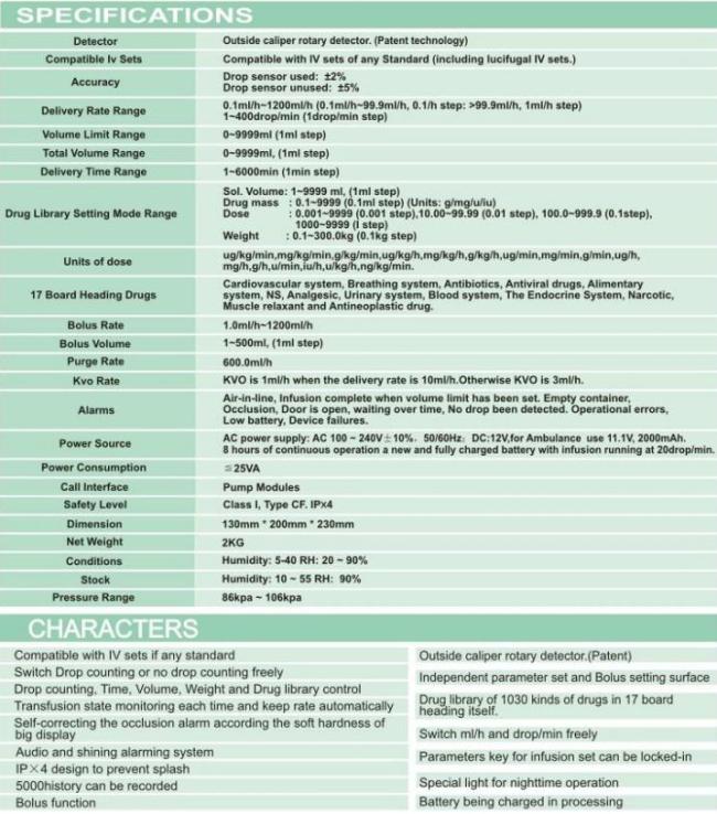 Medical Electronical LCD Peristaltic Volumetric IV Set Infusion Pump by CE/ISO approved