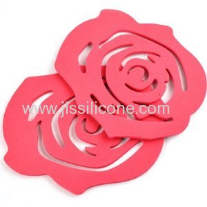 Red rose shape silicone coaster
