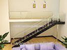 Commercial Tempered Glass Straight Staircases , Stainless Steel Beam