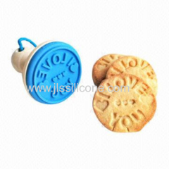 Custom silicone cookie/cake stamp with wooden handle