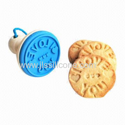 Custom silicone cookie/cake stamp with wooden handle 