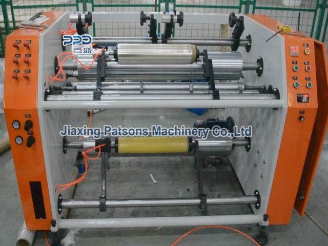 Cling film slitting rewinding machine with perforating line