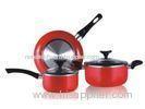 Red Coating 5 Pcs Stamped Nonstick Cookware Set With Glass Lid