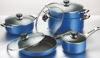 Blue 10pcs Ceramic Coating Nonstick Cookware Set With SS Handle