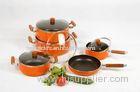 Orange 9pcs Aluminum Nonstick Cookware Set With Wooden Handle