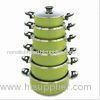 Green 5pcs Aluminum Stamped Non Stick Sauce Pot Set , Milk Pots