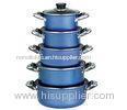 Blue 5pcs Ceramic Coating Non Stick Sauce Pot Set Kitchen Cookware