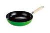 Green 32cm Non Stick Stamped Induction Wok Pan With Wooden Handle