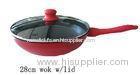 28cm Pink Induction Non Stick Wok With Glass Lid , Silicon Handle