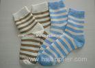 Blue + White Angora Wool Cotton Socks 120N with Stripe Pattern For Winter