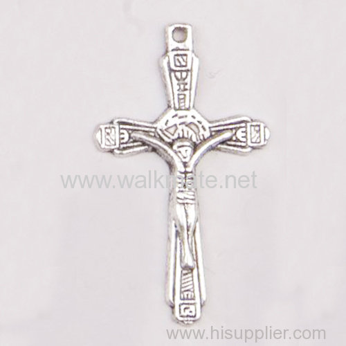 Antique silver plated small size Jesus religious metal cross