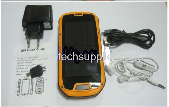 3G WCDMA+GSM rugged IP68 waterproof phone S09 Quad core with GPS Android 4.2