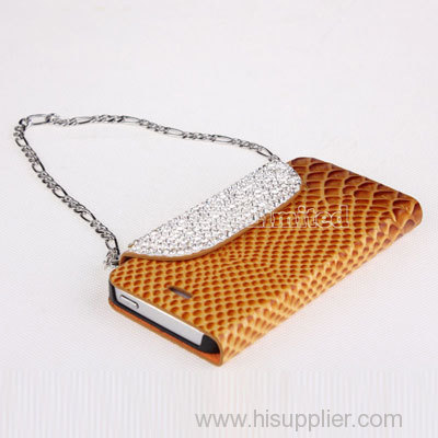 Wallet style PU Leather stand Case with Diamond button for iPhone 5/5S
