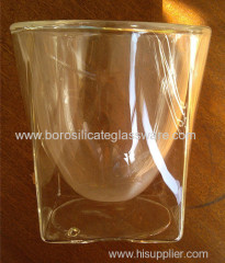 Four cornered Borosilicate Double Wall Glass latte Cup