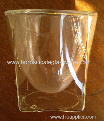 Four cornered Borosilicate Double Wall Glass latte Cup