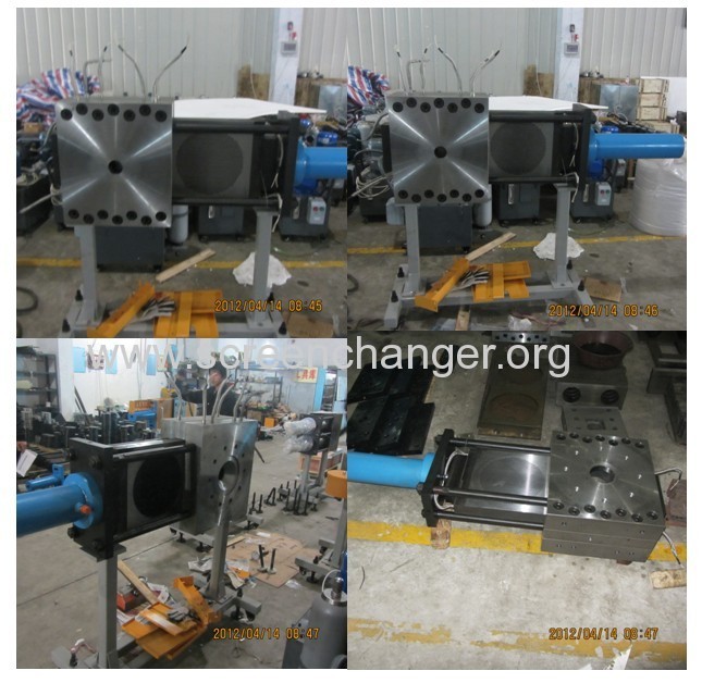 Plastic extruder filter-hydraulic screen changer