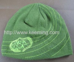 Olive sports style embroidery knitted hat