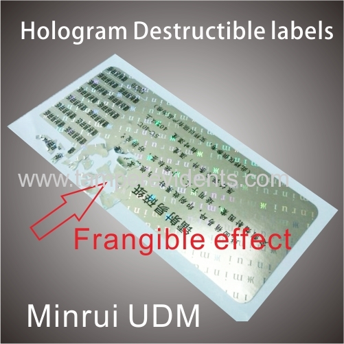 3D Embossed hologram destructible security labels,destructible holographic labels,eggshell holographic stickers