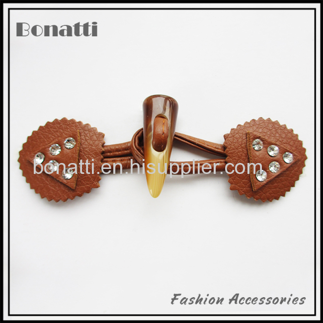 leather frog and toggle button with rhinestone