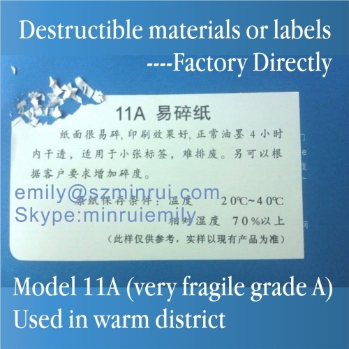 Minrui Very Fragile Destructible Vinyl Label Materials