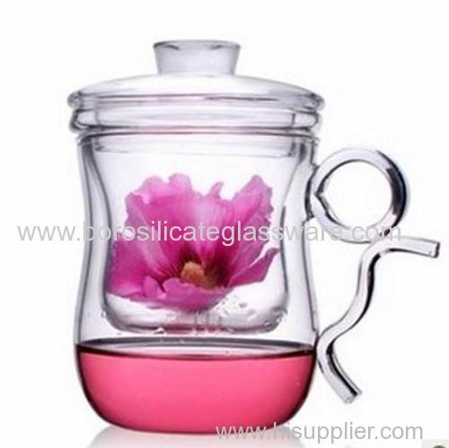 Wholesales hand blown glass teacup with infuser