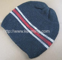 Black with red and beige stripe Elasticity edge knitted hat