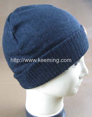 Double layer knitted hat with applique embroidery and towel embroidery