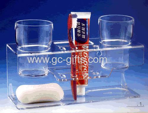Clear acrylic wash supplies display stand for hotel