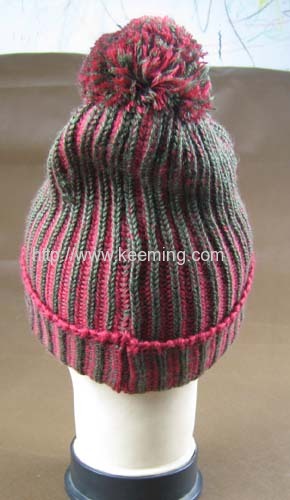 Mixture yarn winter hat with pompon 