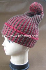 Mixture yarn winter hat with pompon
