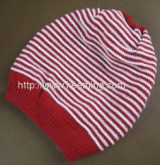 Ladies 24*21cm Red with white stripe knitted hat