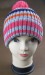 Leather badge Grey pink purple and orange mix knitted hat
