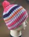 Leather badge Grey pink purple and orange mix knitted hat