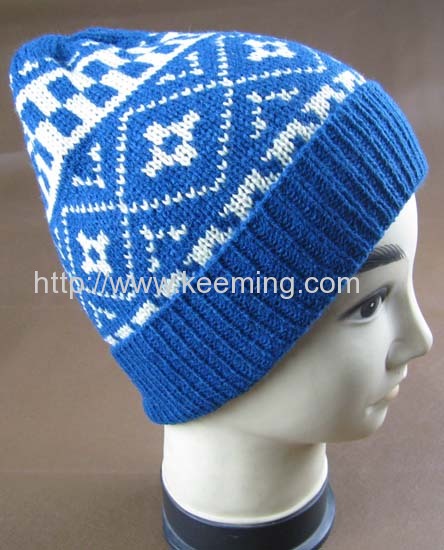 Lambswool non dotted jacquard beanie 