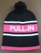 Black with white and pink stripe knitted hat