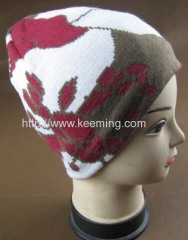 Brown wine red and white knitted hat