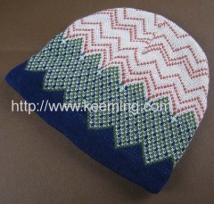 Wave jacquard knitted hat with fleece lining