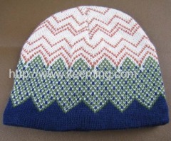 Wave jacquard knitted hat with fleece lining