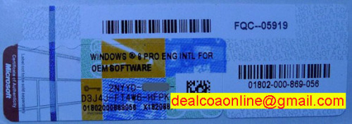 Windows 8 professional coa label sticker, coa license, key card