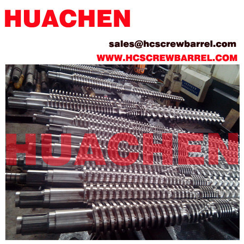 Extruder conical twin screw barrel