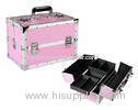 Pink Aluminum Beauty Cases / Makeup Boxes With Straps For Makeup Artist